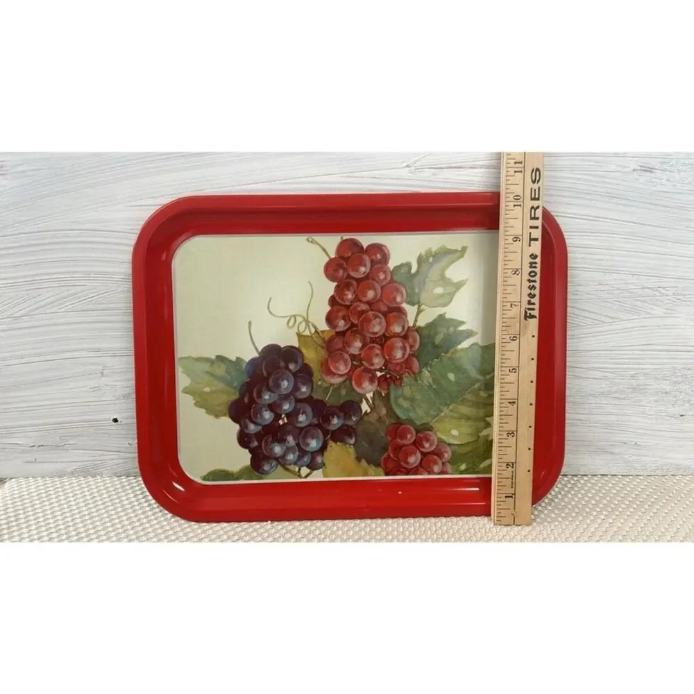 Vintage Metal Serving Tray Red and Purple Grapes Green leaves